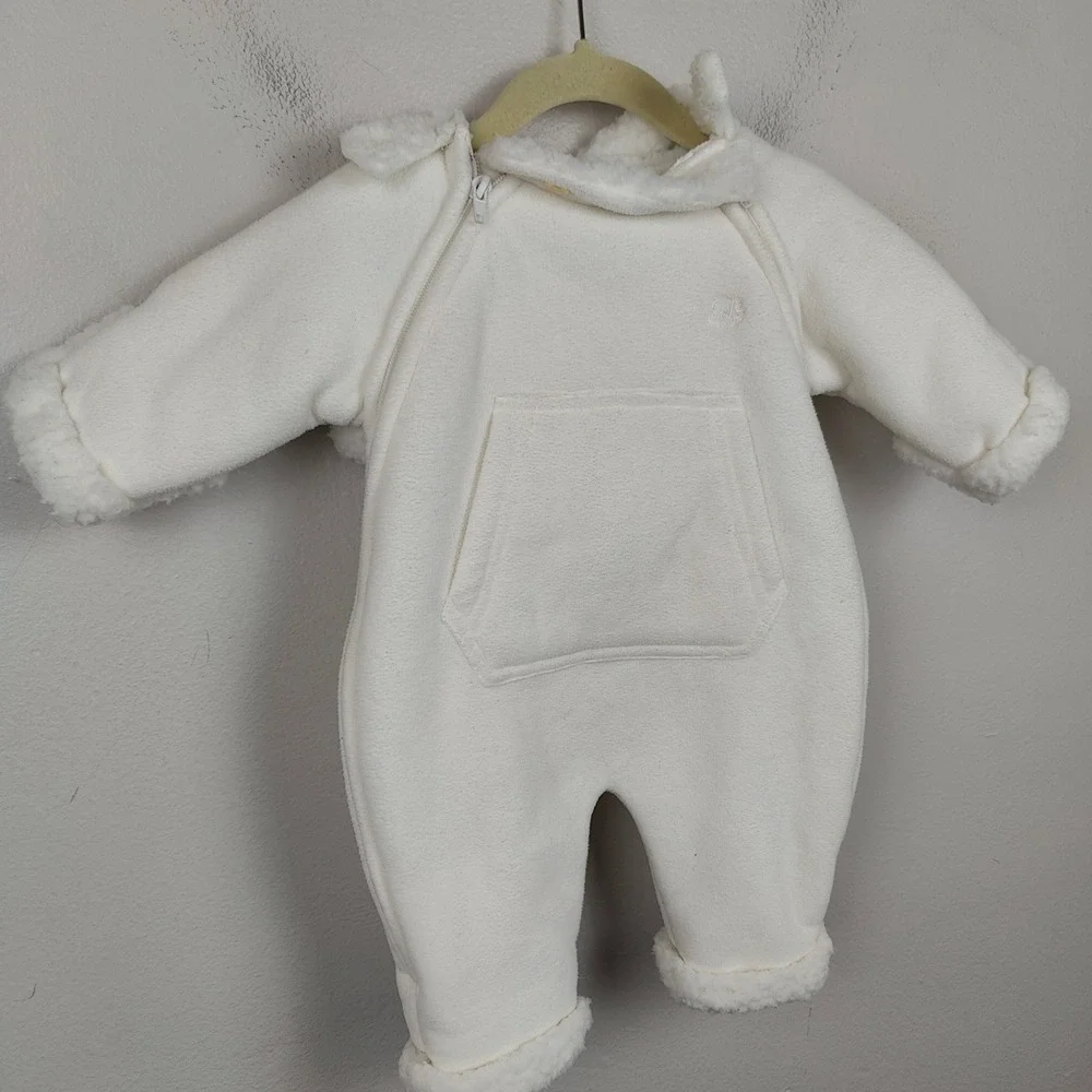 Ralph Lauren Fleece Bunting Suit Baby 0-6M Cream Sherpa‎ Lined Pram Snow Hooded
